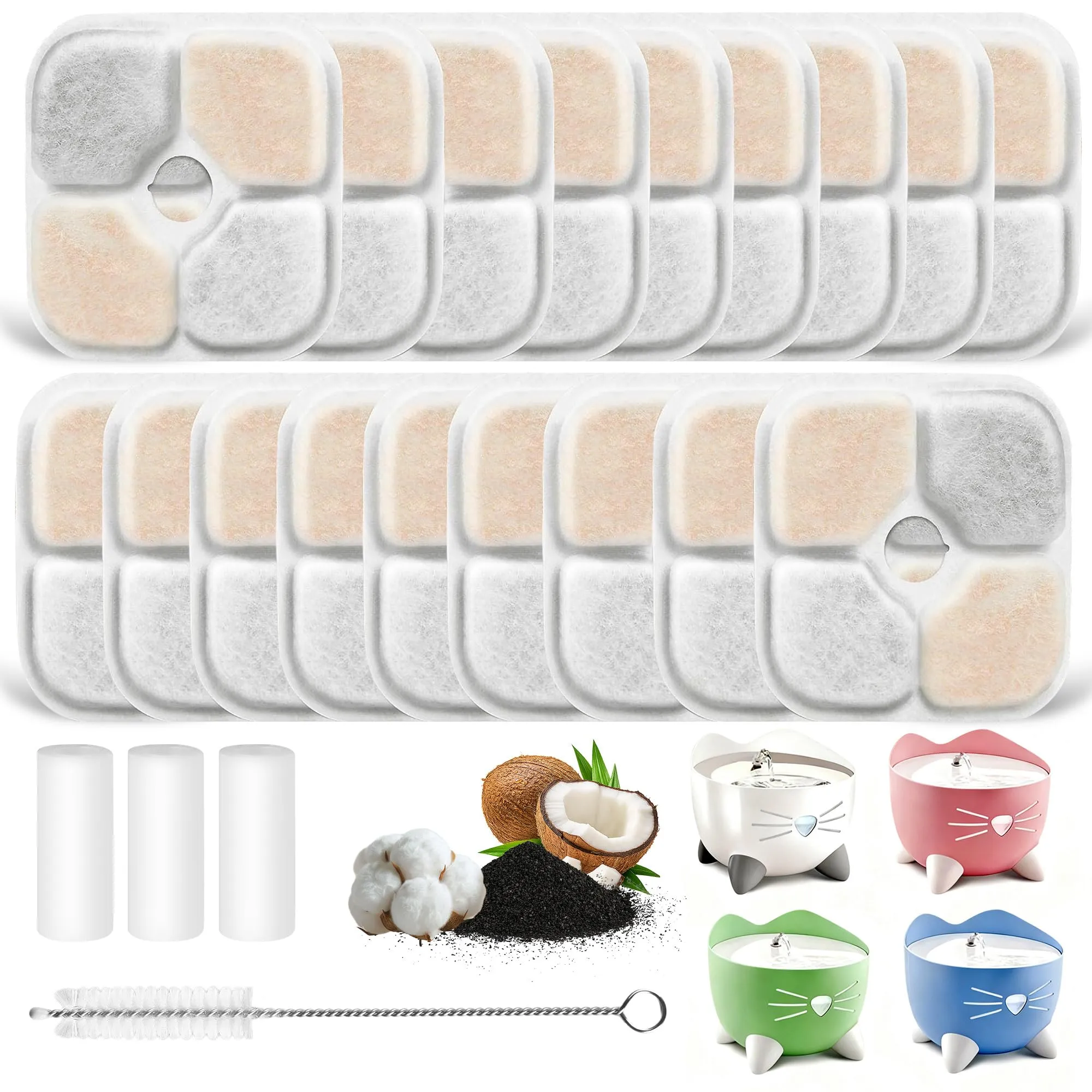 YeeQo 18 Filtri Fontanella per Gatti e 3 Tubi per Catit Pixi (2,5L) - immagine 1