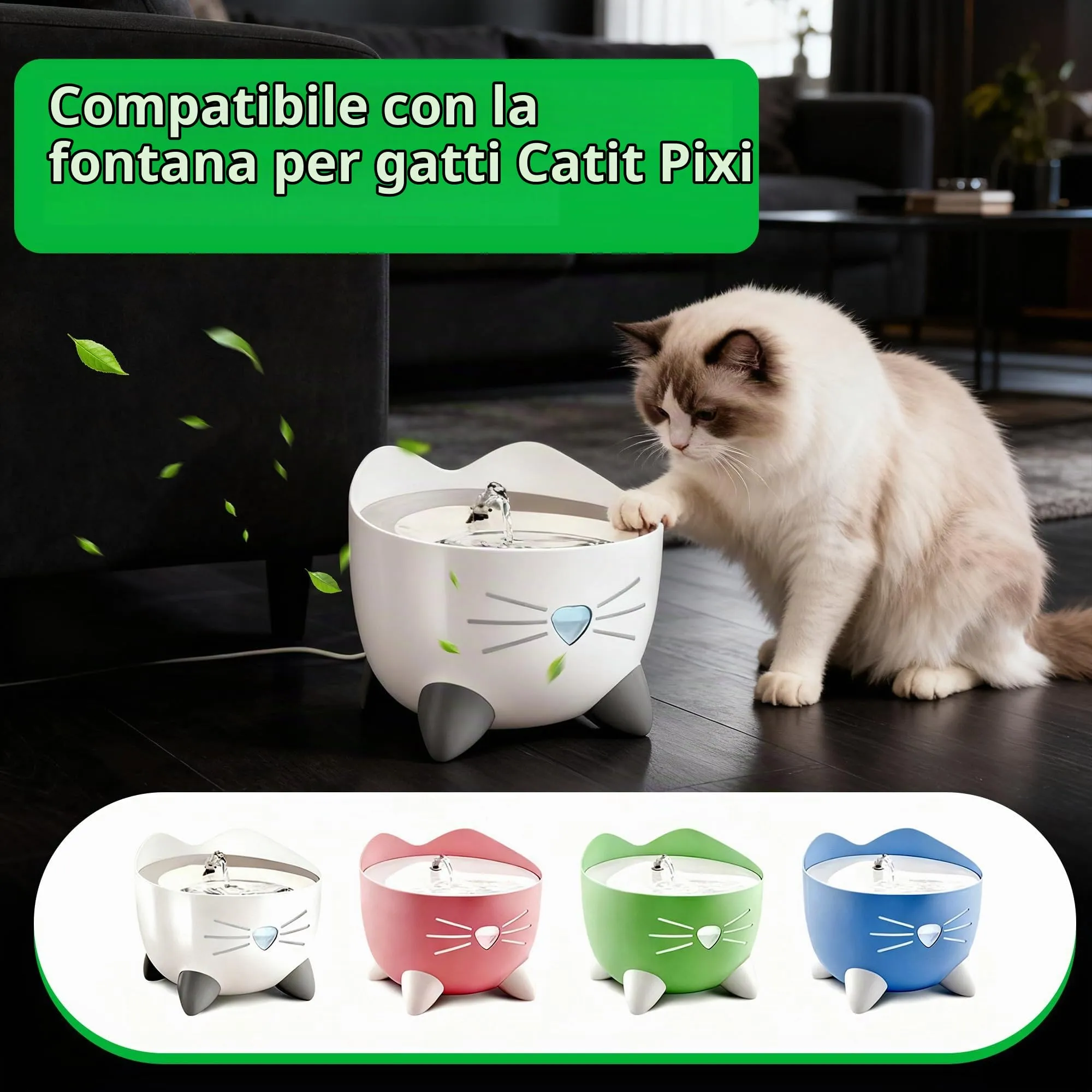 YeeQo 18 Filtri Fontanella per Gatti e 3 Tubi per Catit Pixi (2,5L) - immagine 2