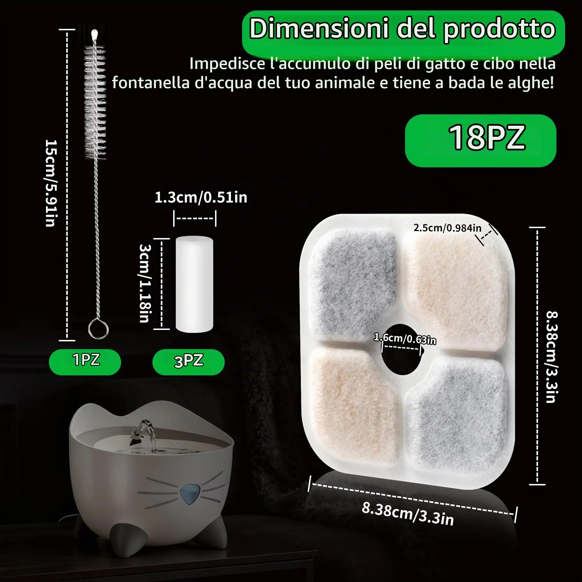 YeeQo 18 Filtri Fontanella per Gatti e 3 Tubi per Catit Pixi (2,5L) - immagine 4