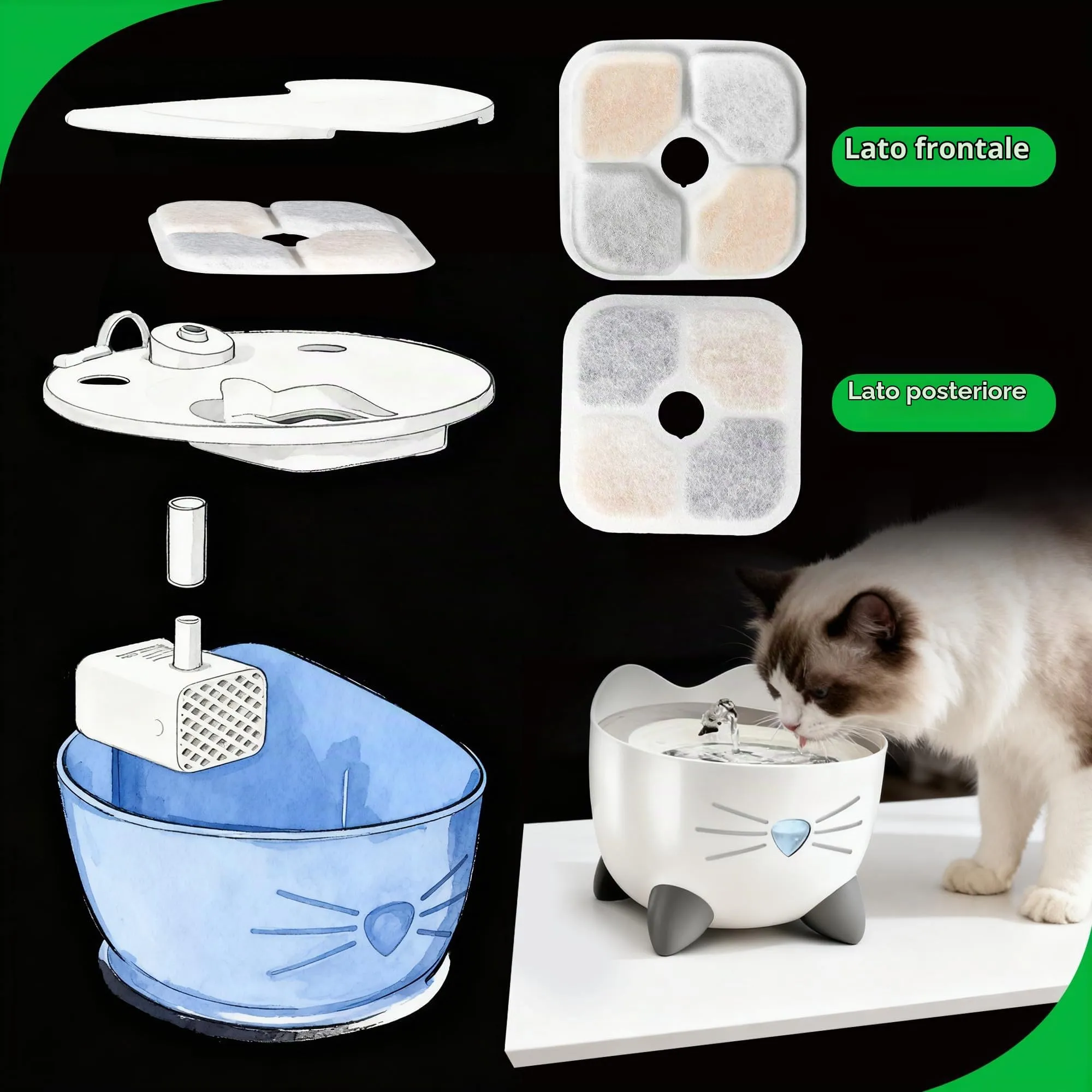 YeeQo 18 Filtri Fontanella per Gatti e 3 Tubi per Catit Pixi (2,5L) - immagine 6