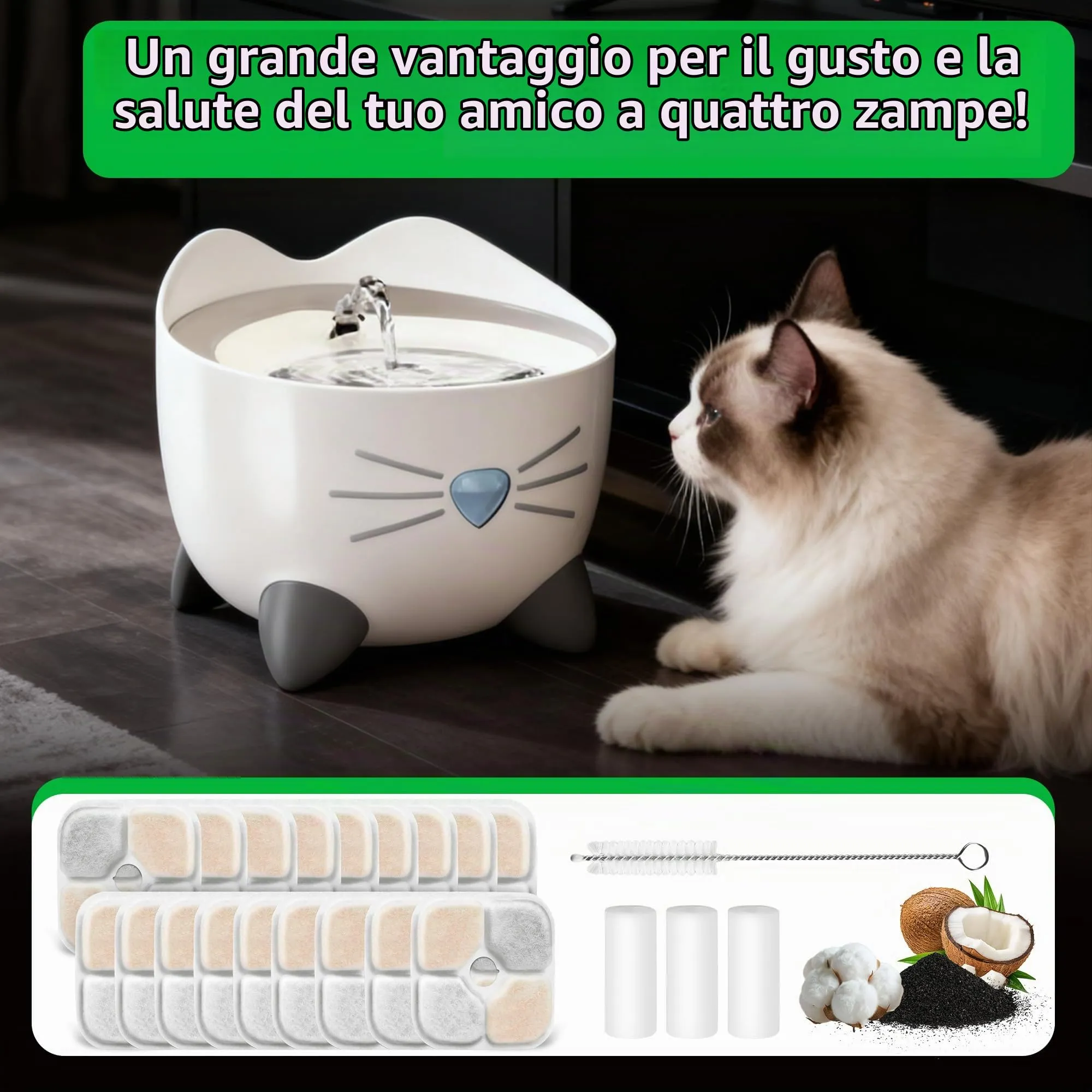 YeeQo 18 Filtri Fontanella per Gatti e 3 Tubi per Catit Pixi (2,5L) - immagine 7
