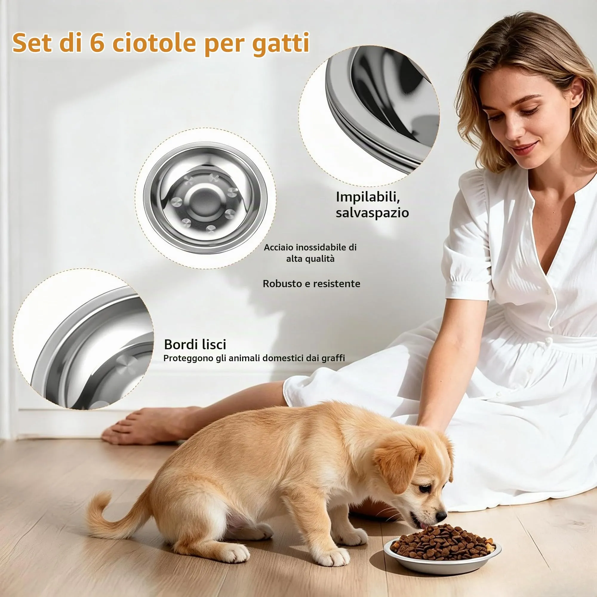OSDUE 6 pezzi Ciotole per Gatti in Acciaio Inos, 14CM, Lgienica Durevole - immagine 3