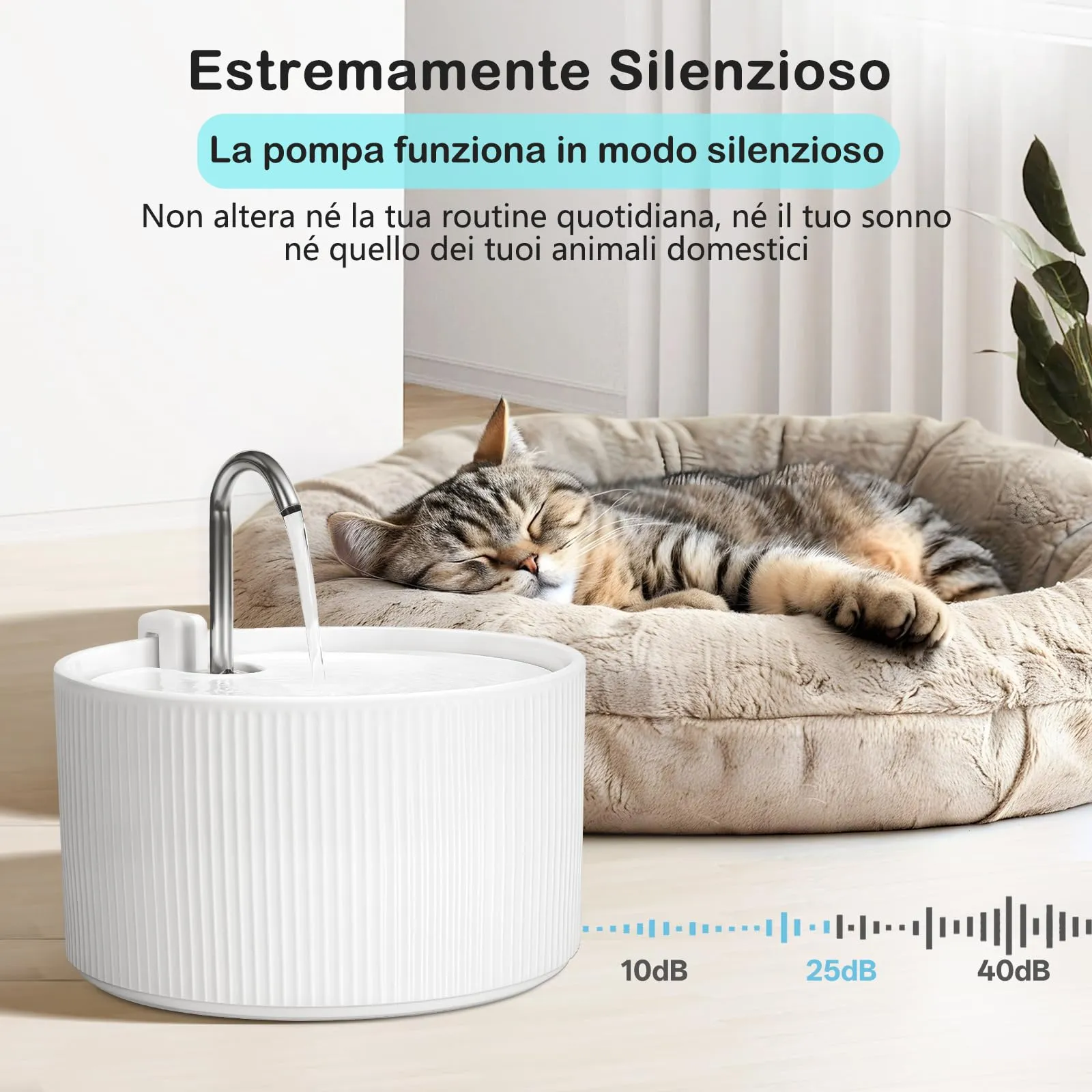 Fontana per gatti in ceramica, 2,2 l, super silenziosa, con filtro ai carboni attivi, ceramica cotta ad alte temperature, materiali puliti e sicuri - immagine 3