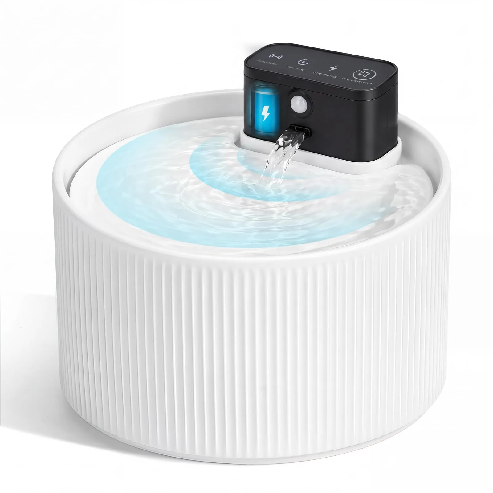 Fontana d'acqua senza fili in ceramica da 2,2 l per gatti, distributore d'acqua super silenzioso per animali domestici con filtro a carbone attivo, ceramica cotta ad alta temperatura, materiali - immagine 1