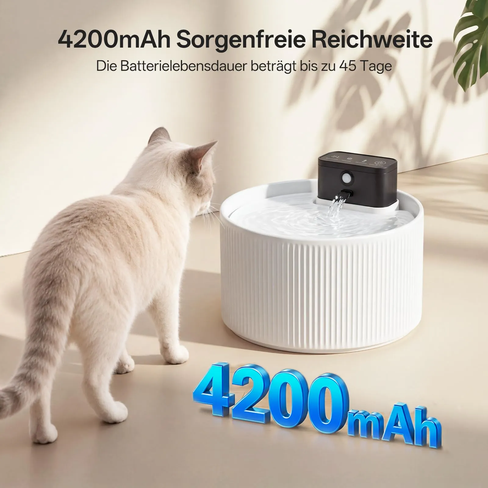 Fontana d'acqua senza fili in ceramica da 2,2 l per gatti, distributore d'acqua super silenzioso per animali domestici con filtro a carbone attivo, ceramica cotta ad alta temperatura, materiali - immagine 4