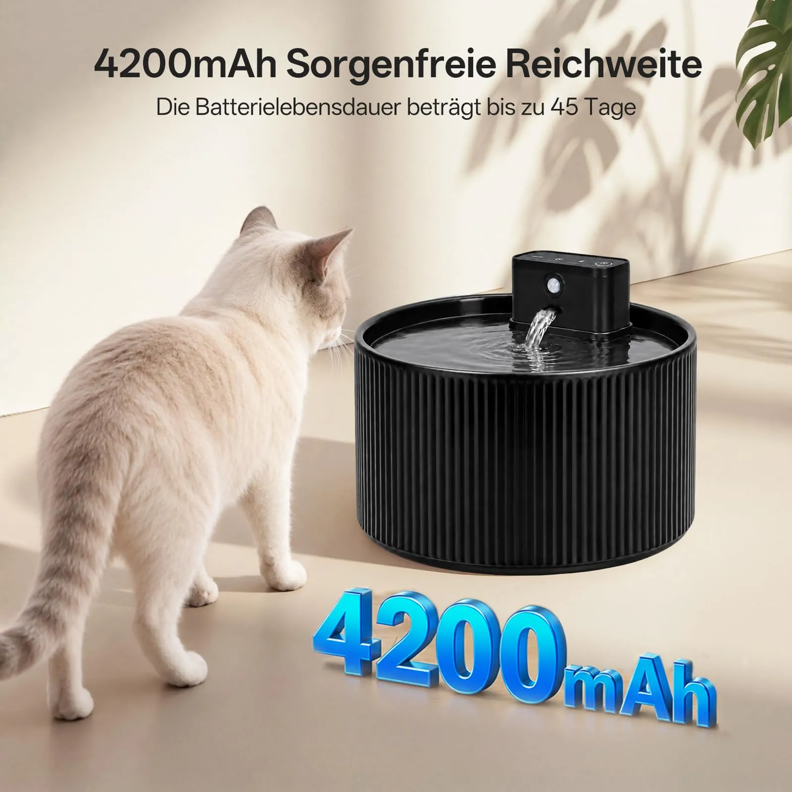 Fontana per gatti senza fili, in ceramica, 2,2 l, super silenziosa, con filtro ai carboni attivi, ceramica cotta ad alte temperature, materiali sicuri, colore nero - immagine 3