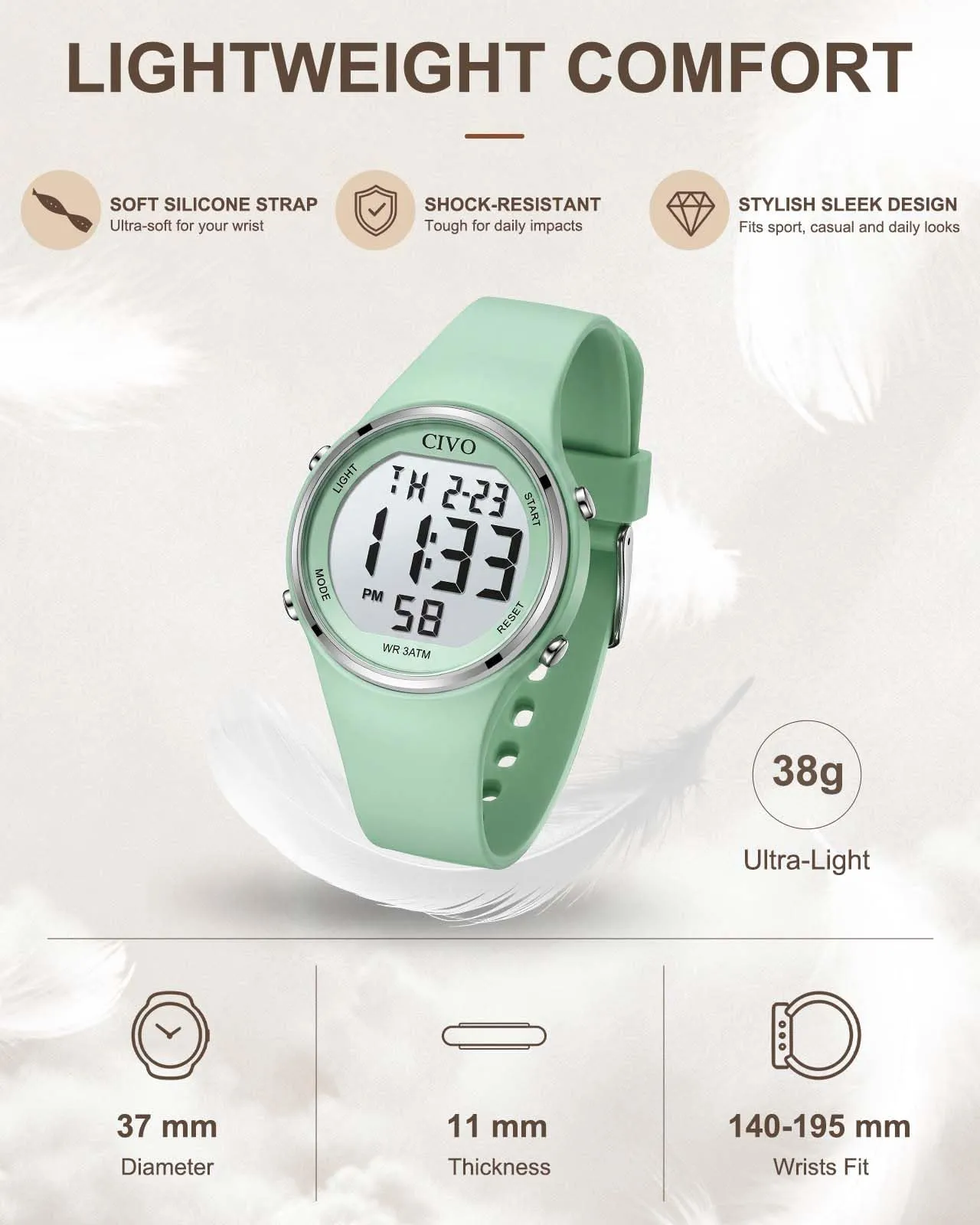 CIVO Orologio Digitale Donna Sportivo: Ampio Display LCD, Grandi Numeri - immagine 8