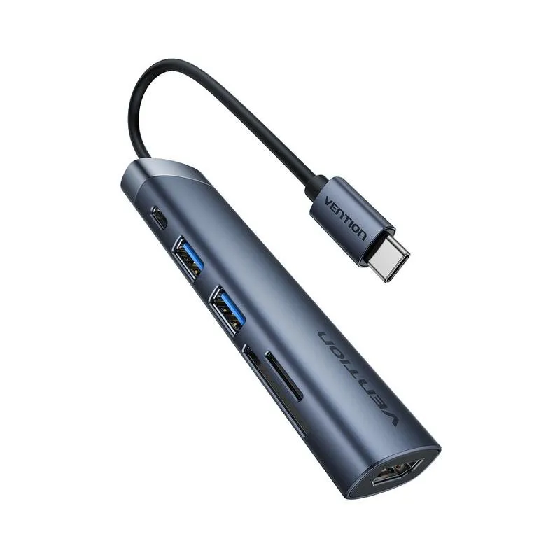 Docking Station Vention THJHB 6-in-1 USB-C a HDMI 4K/USB 3.0/SD/PD Grigio - immagine 1