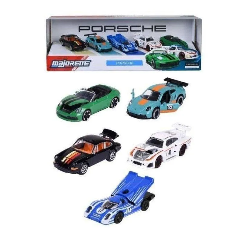 Pack Majorette 5 Macchinine Porsche Metallo 1/64 Porte Apribili - immagine 1