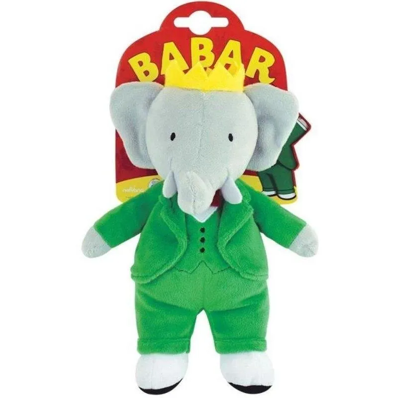 Peluche Jemini Babar Elefante Re 20 cm Licenziato Corona Abiti Verde - immagine 1