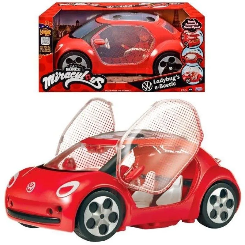 Auto Giocattolo Bandai Miraculous VW E-Beetle Cabriolet 2 Posti Rossa e Nera - immagine 1
