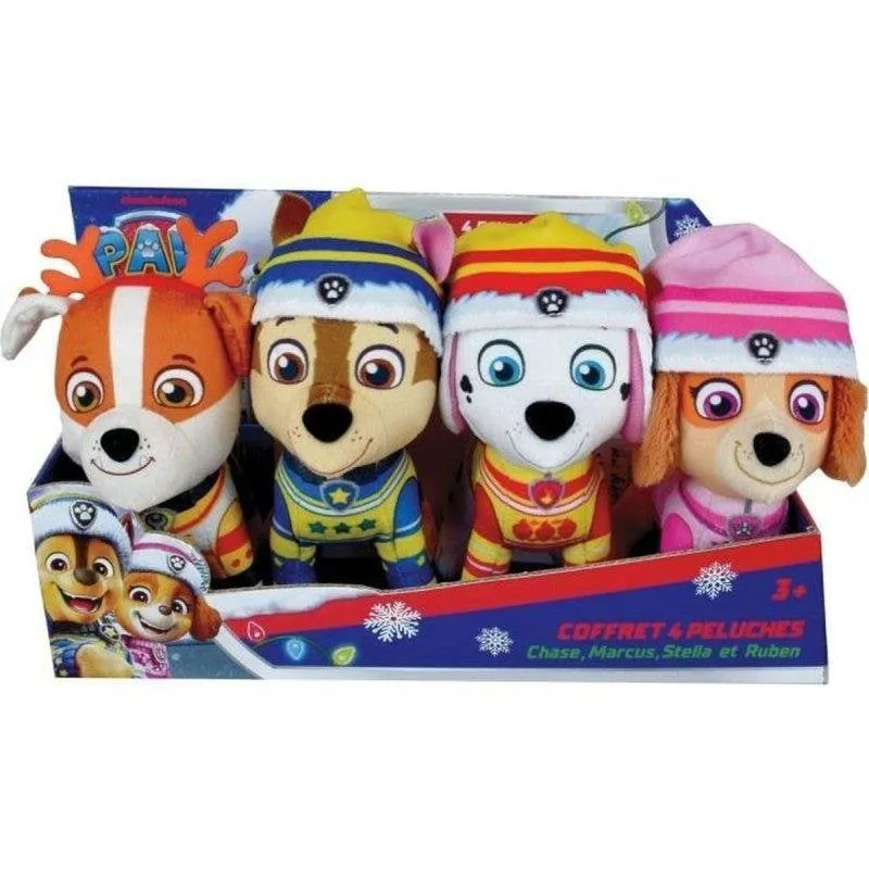 Set 4 Peluche Jemini Paw Patrol Chase Marcus Rubble Stella 12 cm - immagine 1