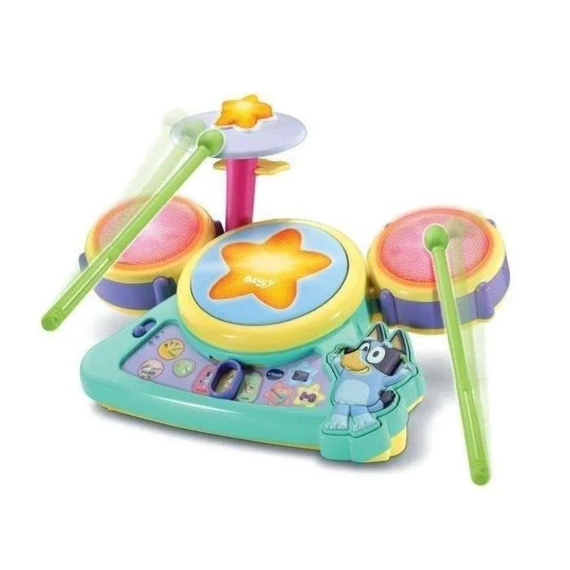 VTech Batteria Elettronica Interattiva Bluey 4 Pad Luminosi Piatto 3 Modalità - immagine 1