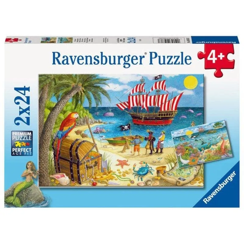 Puzzle Ravensburger Kids Pirati e Sirene 2x24 pezzi + poster - immagine 1