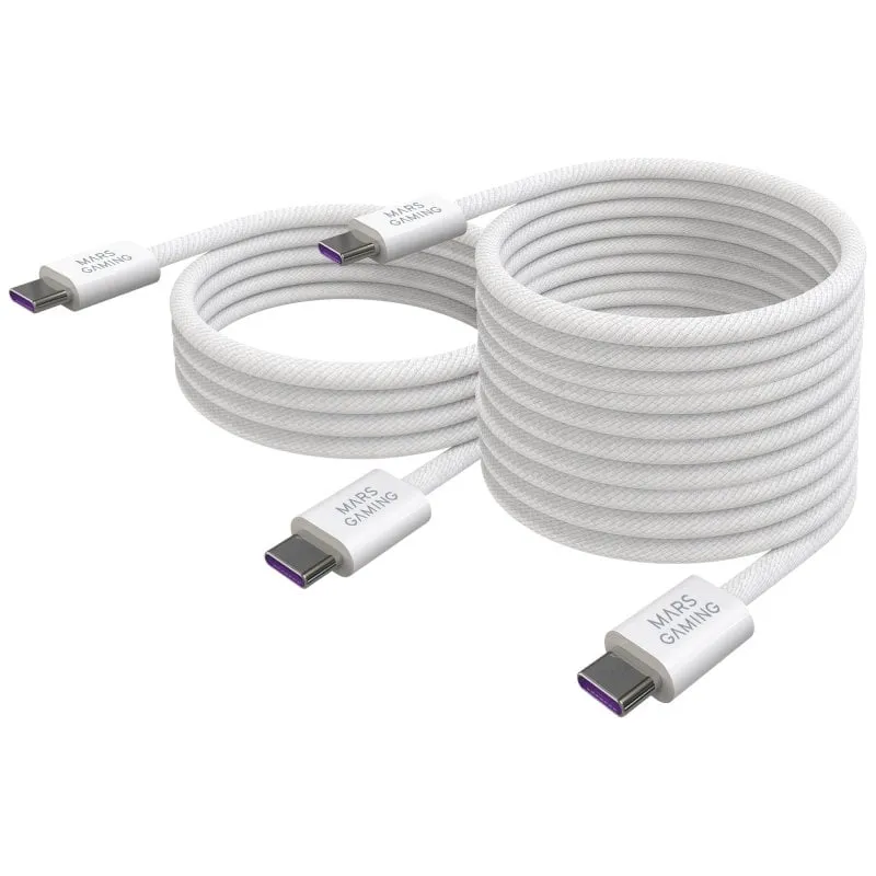 Cavo Mars Gaming MCA-100X2 Magnetico USB-C 100W 2m 1m Nylon Bianco - immagine 1