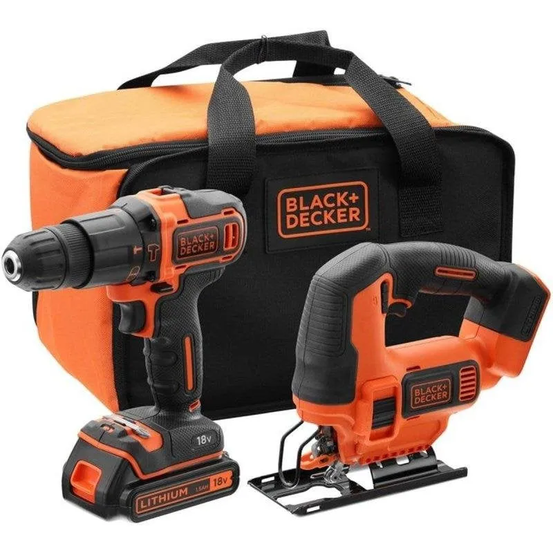 Kit Trapano Percussore e Seghetto Tasselli BLACK+DECKER 18V BDCHD18 BDCJS18N - immagine 1