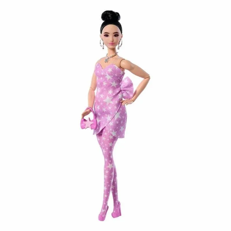 Bambola Barbie Deluxe Style 295 mm Articolata Vestito Jeans Rosa Stelle - immagine 1