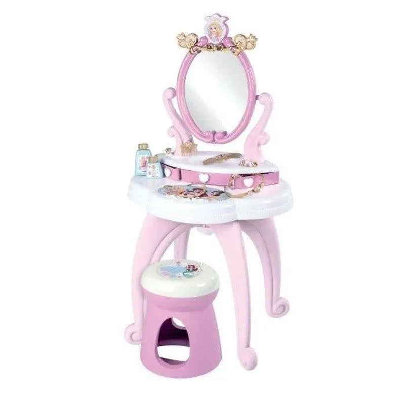 Smoby Disney Princess Tovaglia Bimbi 2 In 1 con Panchina, Specchio Ovale Regolabile, 3 Cassetti e +10 Accessori Rosa e Bianco - immagine 1