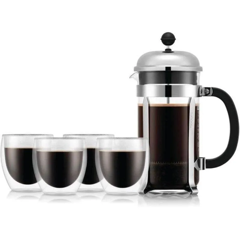 Caffettiera a stantuffo Bodum Chambord 1L con 4 bicchieri Pavina doppia parete - immagine 1