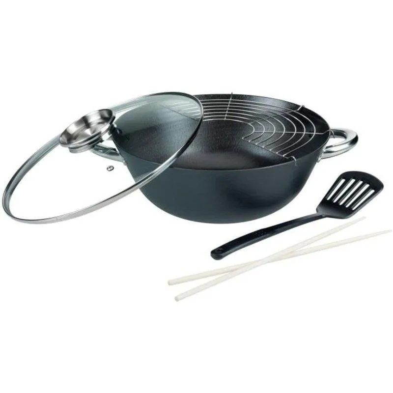 Set Wok GSW 5 Pezzi Ferro Fuso 32 cm Antiaderente Senza PFOA Induzione - immagine 1