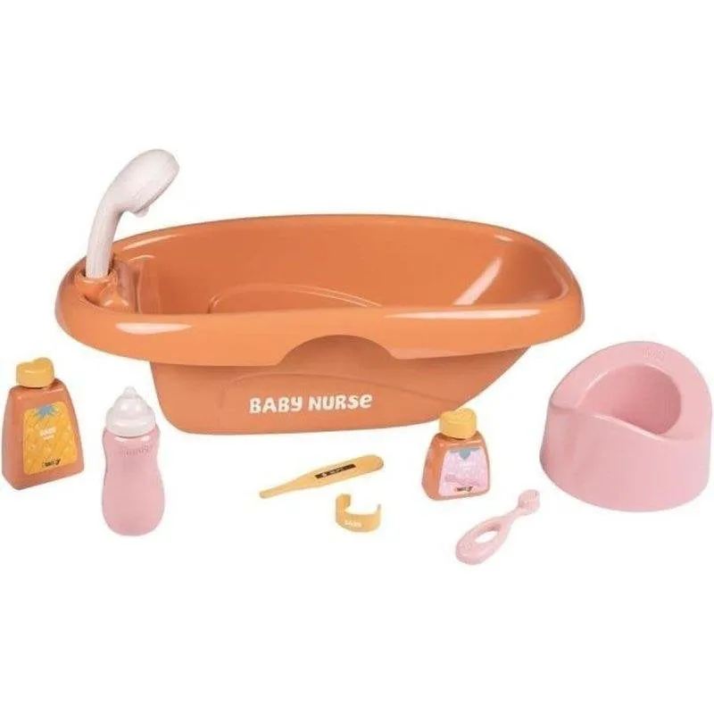 Set da Bagno per Bambola Smoby Baby Nurse 7 Pezzi Rosa con Vasca e Doccia - immagine 1