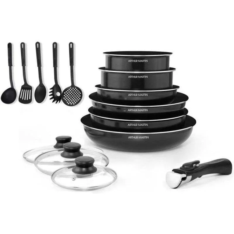 Set pentole Arthur Martin 15 pezzi alluminio nero antiaderente induzione - immagine 1