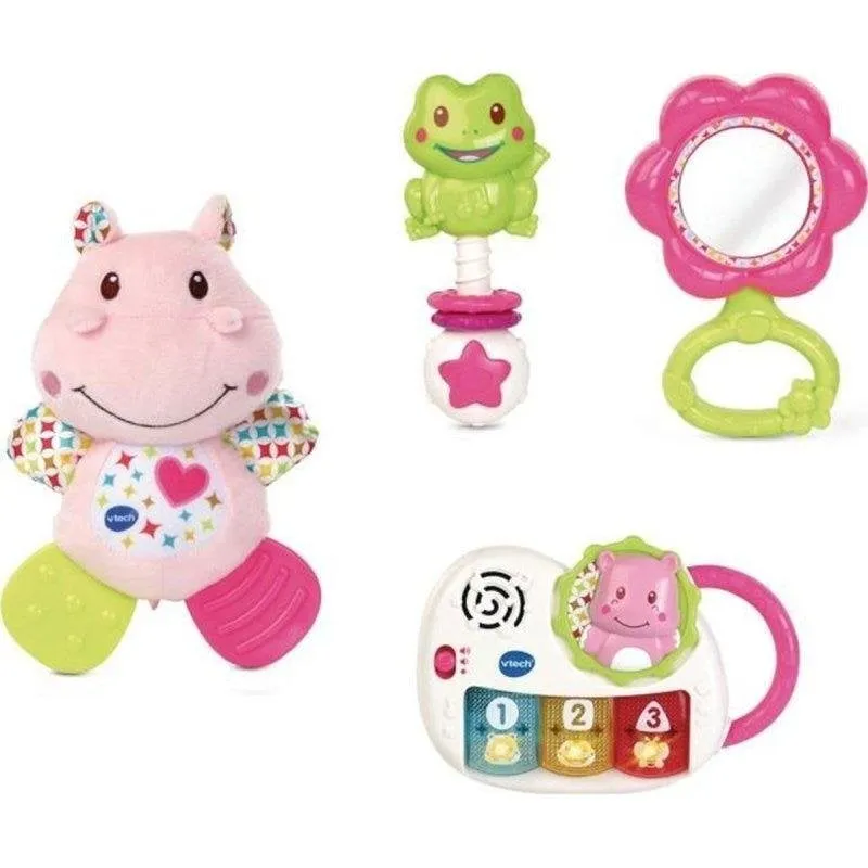 VTech Set Regalo Nascita Éveil des Sens Rosa con Peluche Ippopotamo e Piano con Luci e Suoni - immagine 1