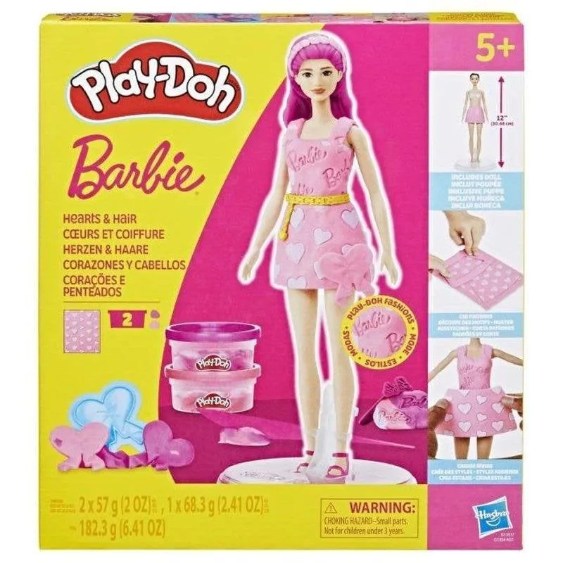 Kit Creativo Play-Doh Barbie Cuori e Capelli con Bambola 30 cm - immagine 1