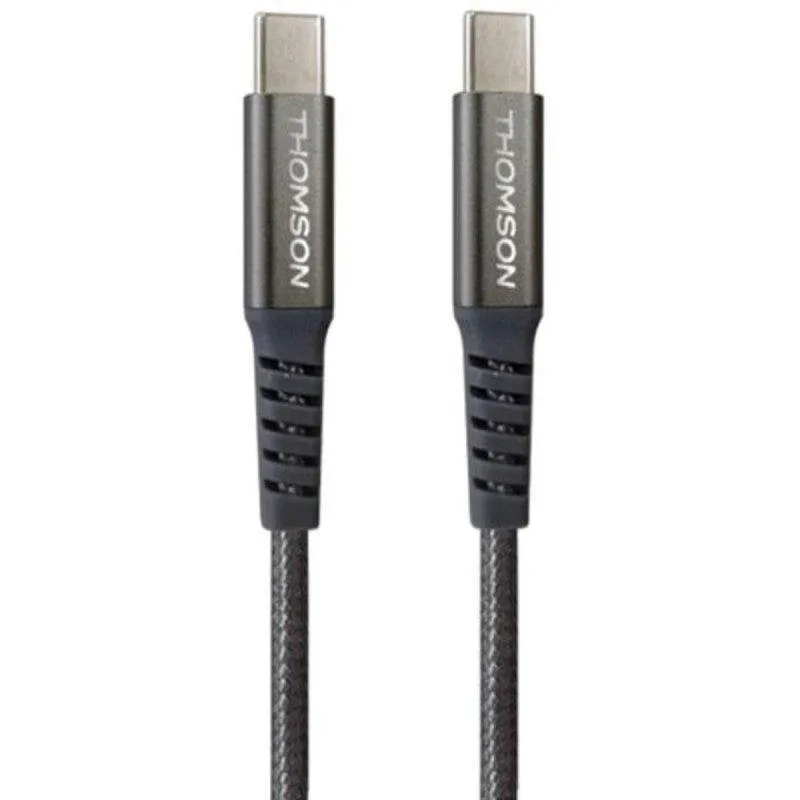 Cavo Thomson USB-C a USB-C 100W 1,5 m Nylon Trenzato Grigio Connettore Reversibile - immagine 1