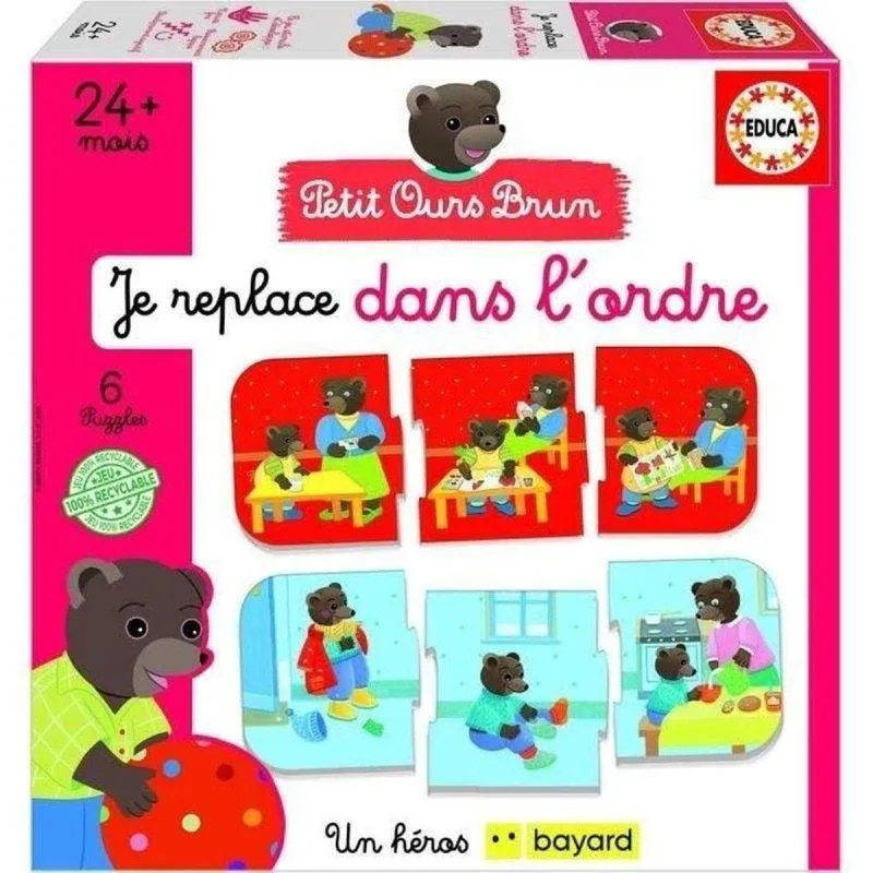 Gioco di Sequenze Logiche Educa Petit Ours Brun - 6 Puzzle da 3 Pezzi - immagine 1