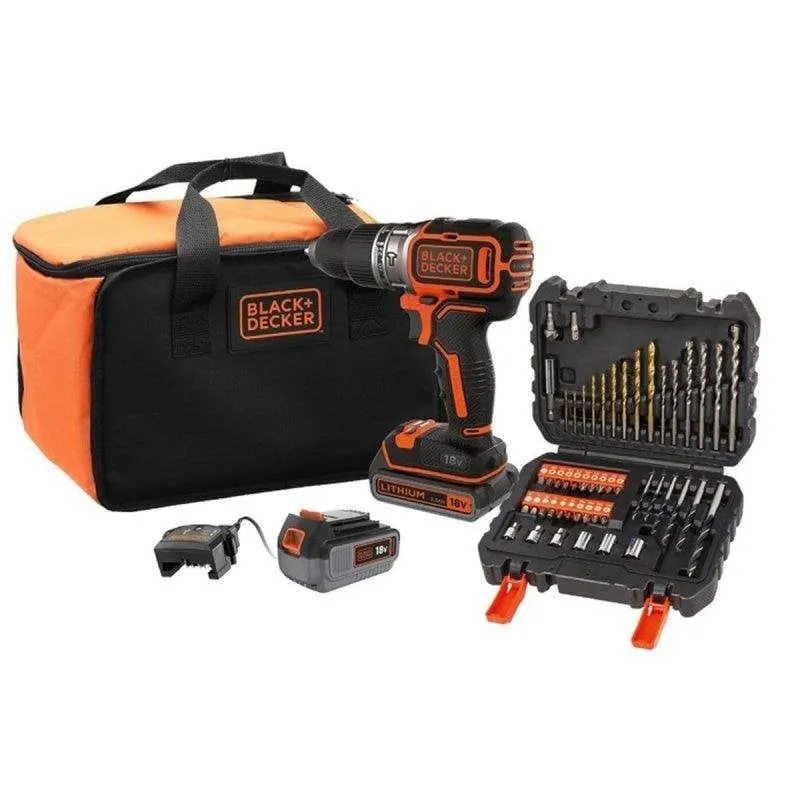 Trapano a percussione BLACK+DECKER 18V Brushless 2 Batterie Kit 50 Access. - immagine 1