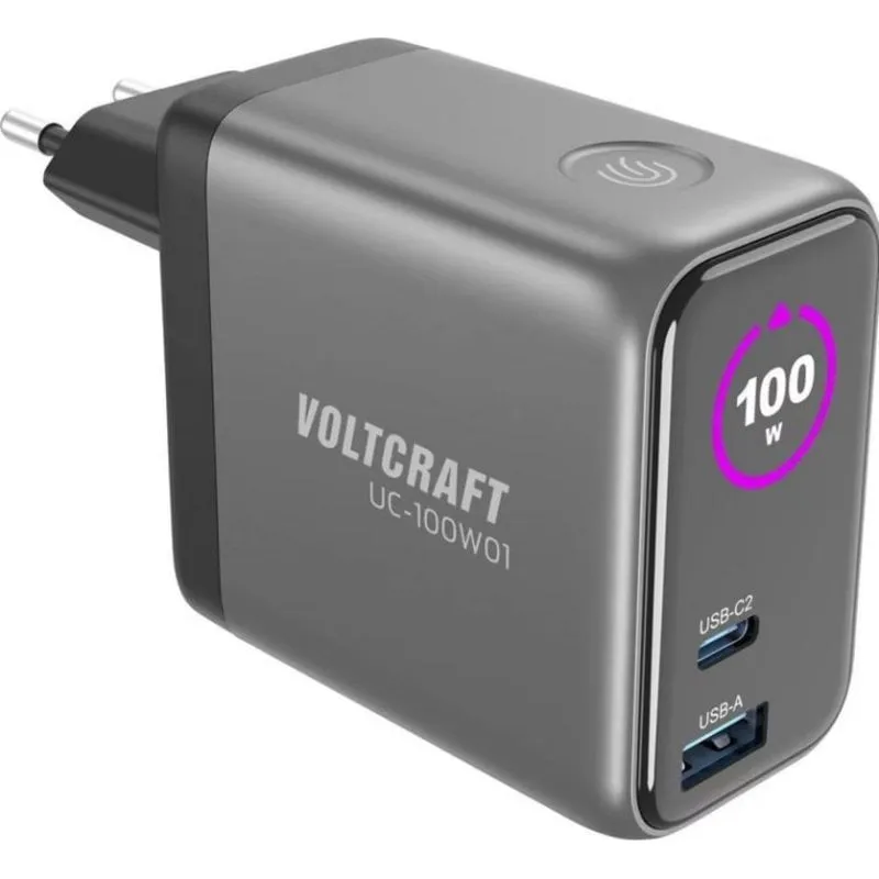 Caricatore USB Voltcraft UC-100W01 GaN 100W 3 Porte Display a Colori - immagine 1