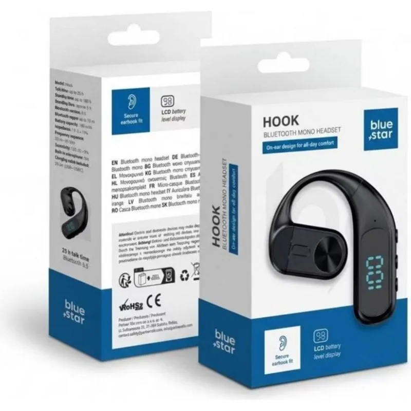 Auricolare Blue Star Premier Hook Bluetooth mono wireless con microfono nero - immagine 1