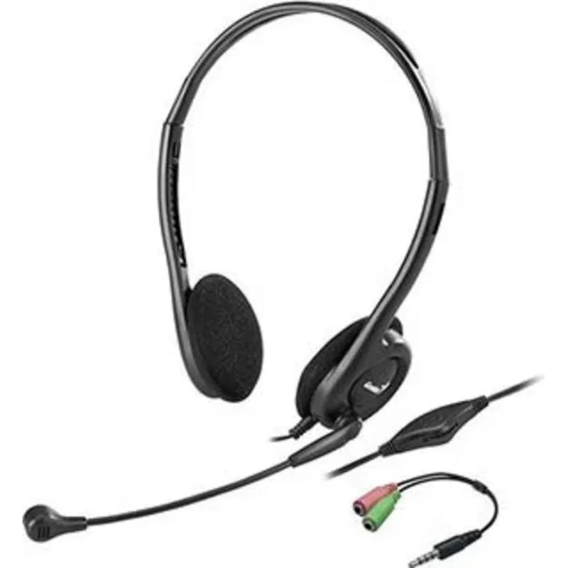 Cuffie Genius HS-200C con cavo USB per ufficio, microfono e adattatore nero - immagine 1