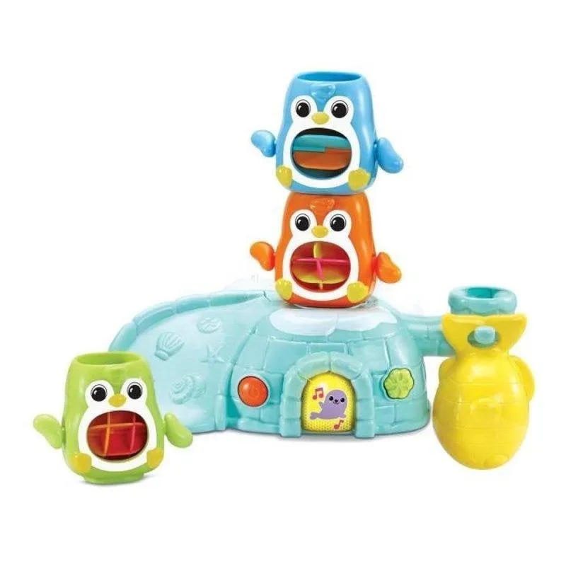 VTech 1,2,3 Empilo Penguins Gioco Interattivo per Bagno Base Musicale Ventose - immagine 1