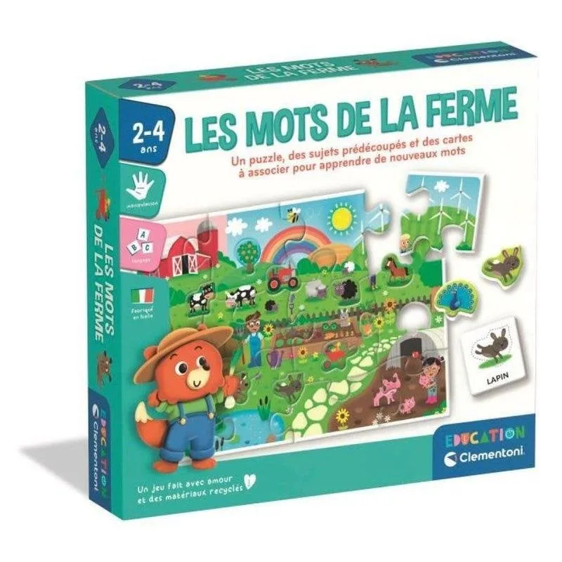 Puzzle Educativo Clementoni Les Mots de la Ferme 12 pezzi maxi con schede tattili - immagine 1