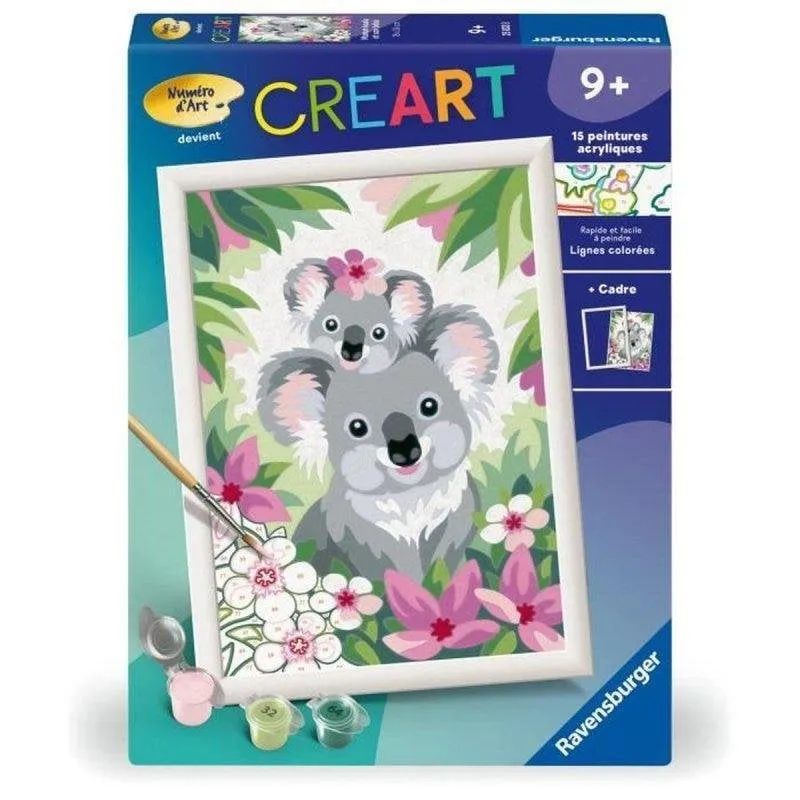 Kit Ravensburger Pittura a Numeri 18x24 cm Mamma Canguro e Bambino con Cornice Glitter - immagine 1