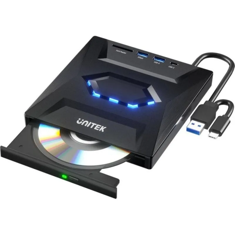 Masterizzatore DVD/CD esterno Unitek T1037A01 con hub USB e lettore SD - immagine 1