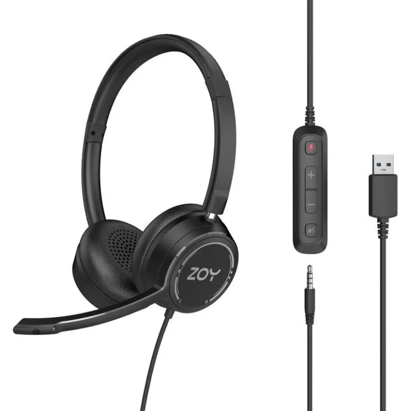 Cuffie ZOY ZHS40 con cavo Mini Jack e USB, microfono e controllo, nere - immagine 1