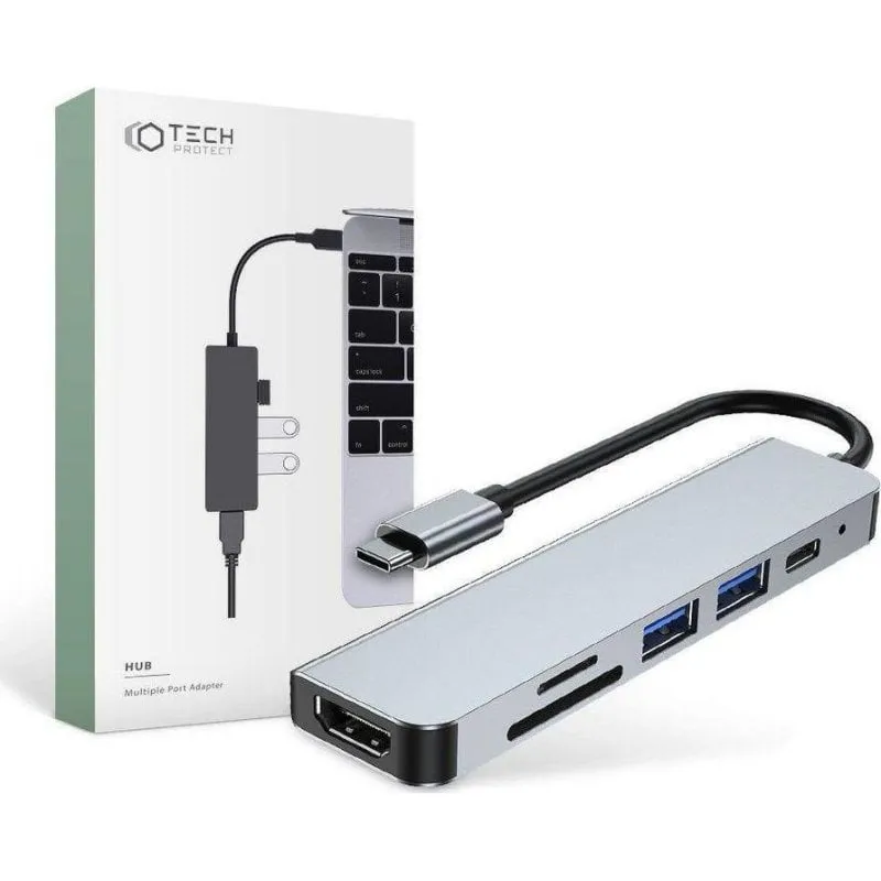 Hub USB-C Tech-Protect V4 6 in 1 HDMI USB 3.0 Lettore Schede - immagine 1