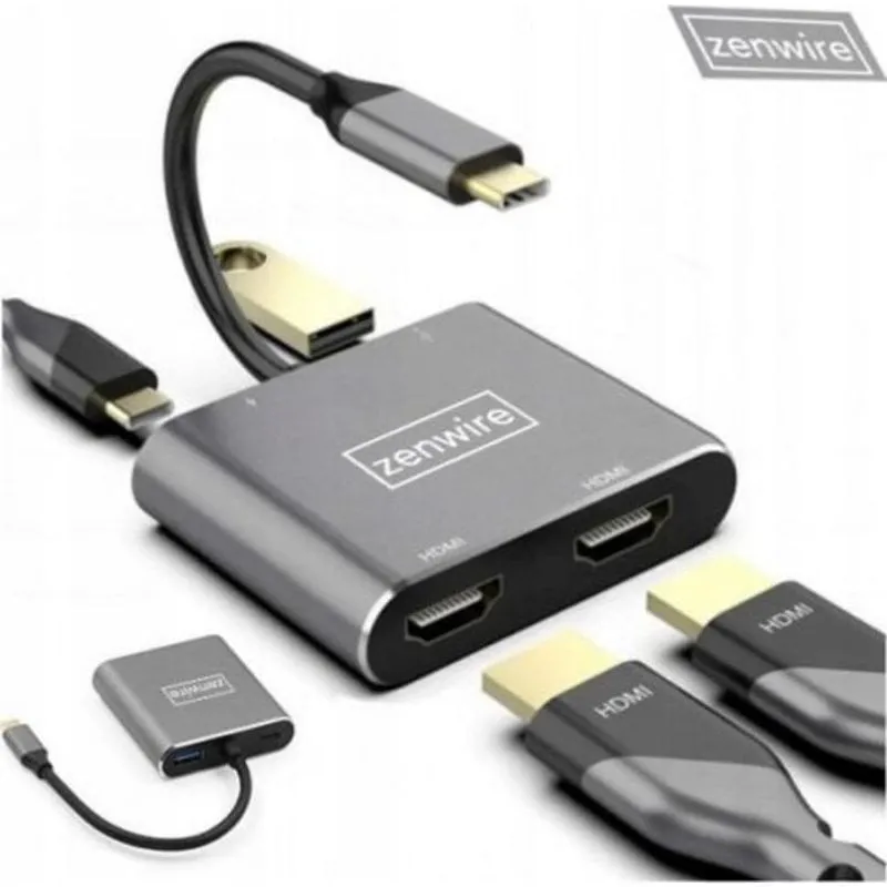 Adattatore USB-C Zenwire 4 in 1 2 HDMI USB 3.0 Power Delivery 87W - immagine 1