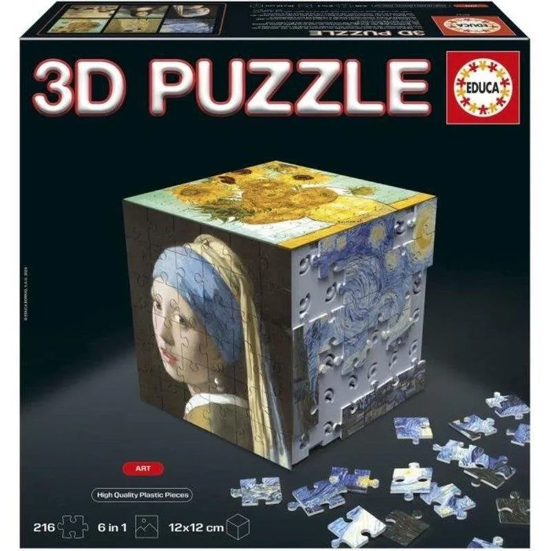 Puzzle 3D Educa Borras 6 in 1 216 pezzi Opere d'arte Base cubo - immagine 1