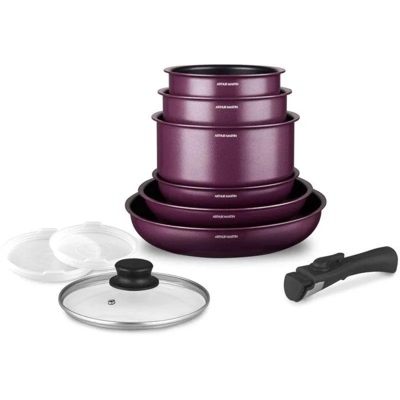 Set utensili cucina Arthur Martin AM2991 alluminio antiaderente viola 10 pezzi - immagine 1