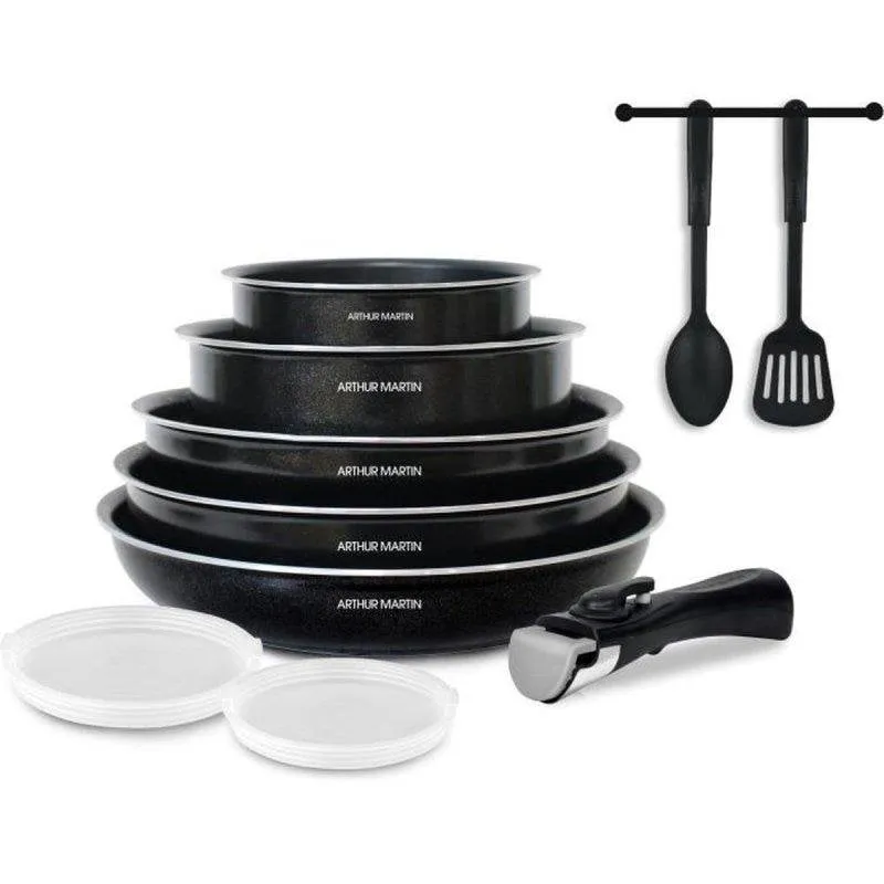 Set 10 Utensili Cucina Arthur Martin Antiaderente Alluminio Nero - immagine 1
