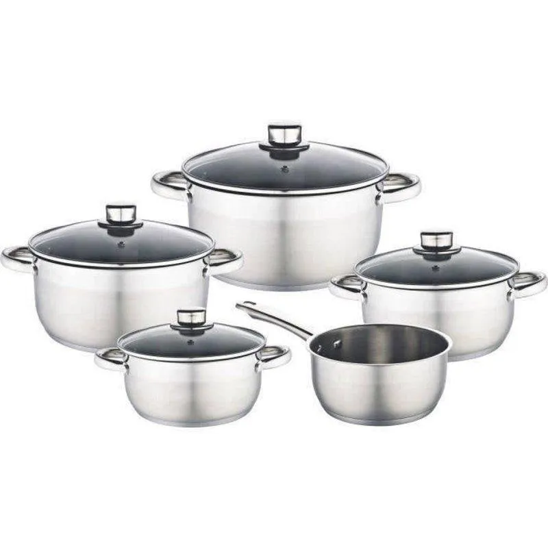 Set Baumalu 9 pezzi in acciaio inox con coperchi in vetro e base induzione - immagine 1