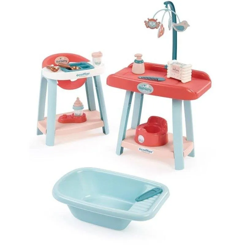 Set di Gioco 3 in 1 Ecoiffier per Bambole 32 cm con Seggiolone, Tavolino da Cambio e Vaschetta - immagine 1