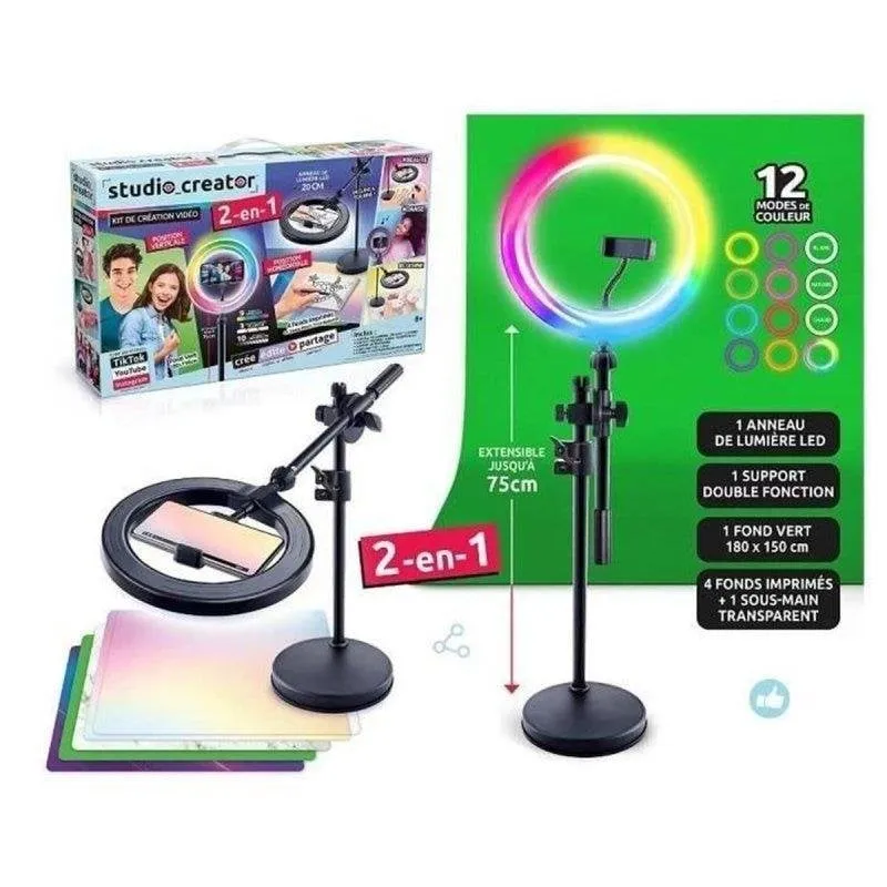 Kit Studio Video 2 in 1 Canal Toys LED Multicolore Treppiede 80 cm Schermo Verde XL - immagine 1