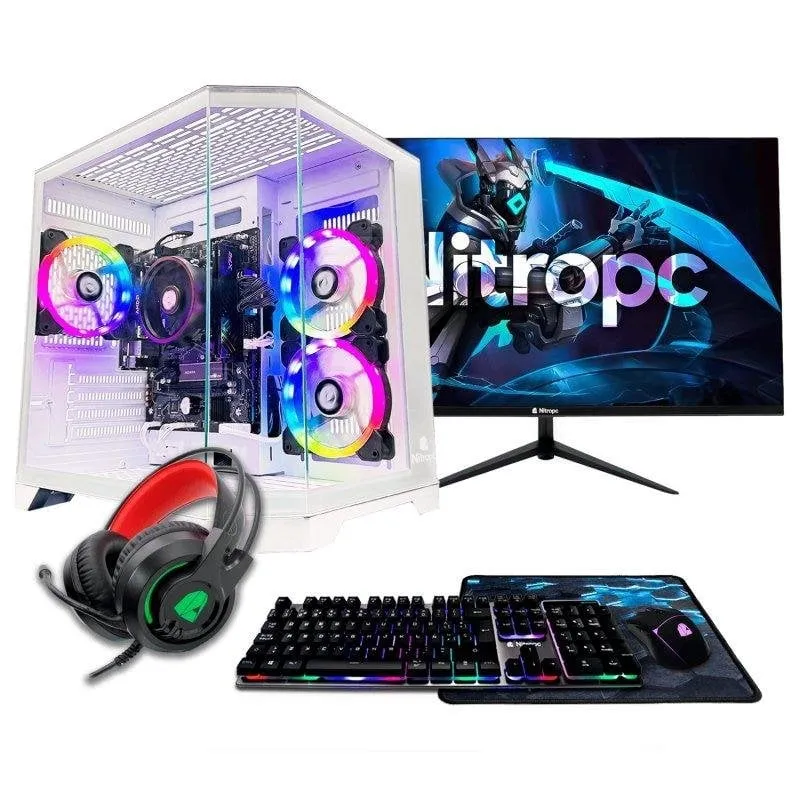 PC fisso Nitropc Pack Avanzato AMD Ryzen 5 3400G 16GB 480GB SSD Radeon RX Vega 11 Windows 11 Pro Bianco Monitor 24" - immagine 1