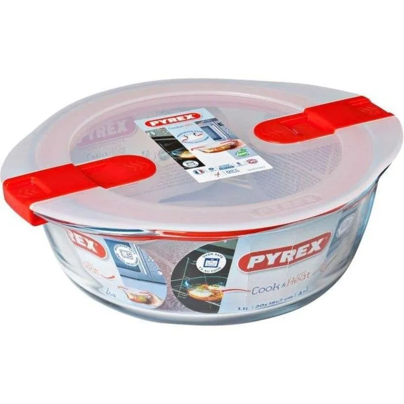 Pirofila Pyrex Cook & Heat Vetro Borosilicato Tonda 20cm 1.1L Coperchio Ermetico - immagine 1