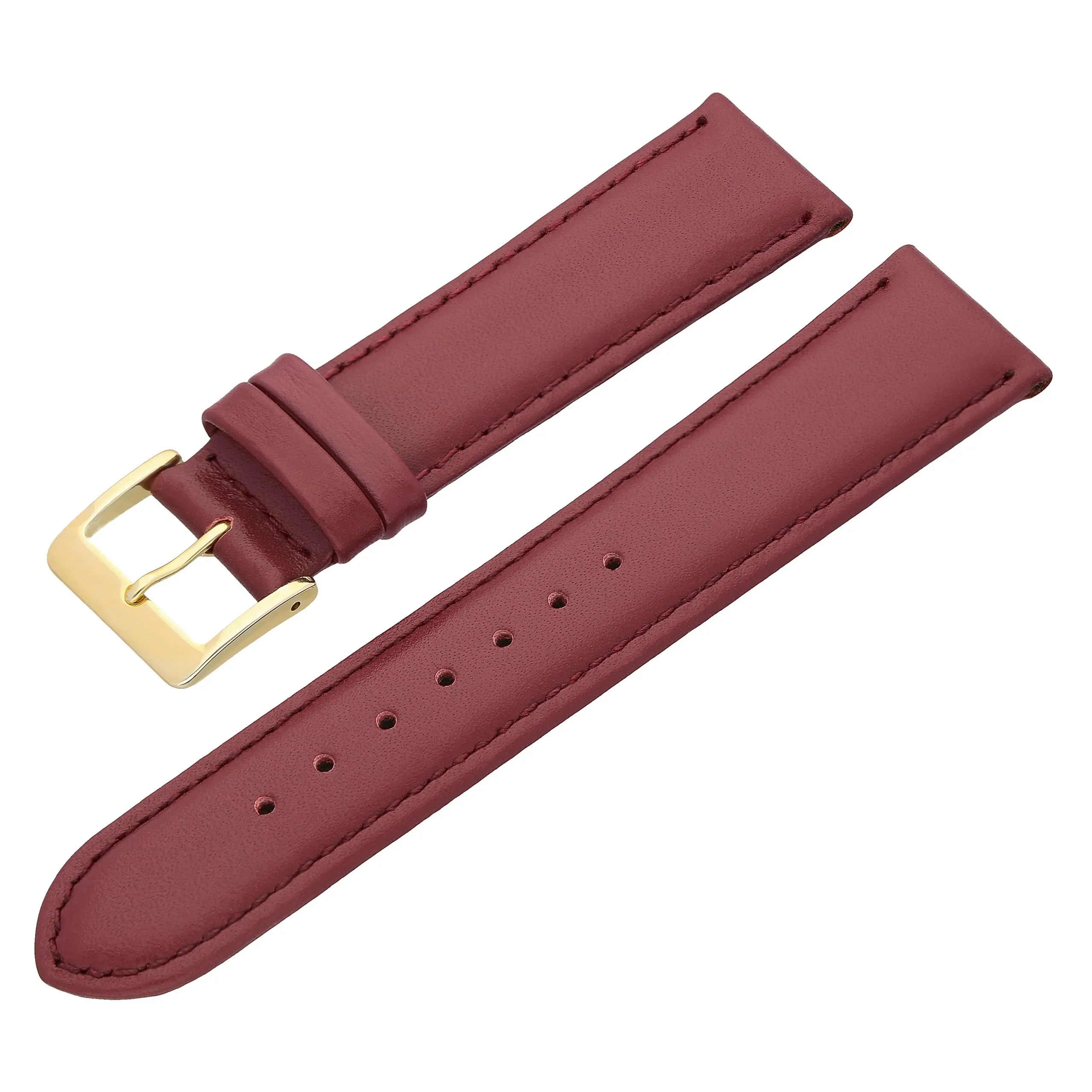 MARCHEL - Cinturino in pelle liscia LLB con chiusura in oro, cinturino per orologio in pelle bovina, in vero cuoio, Colore: rosso, 19 mm, Classico - immagine 2